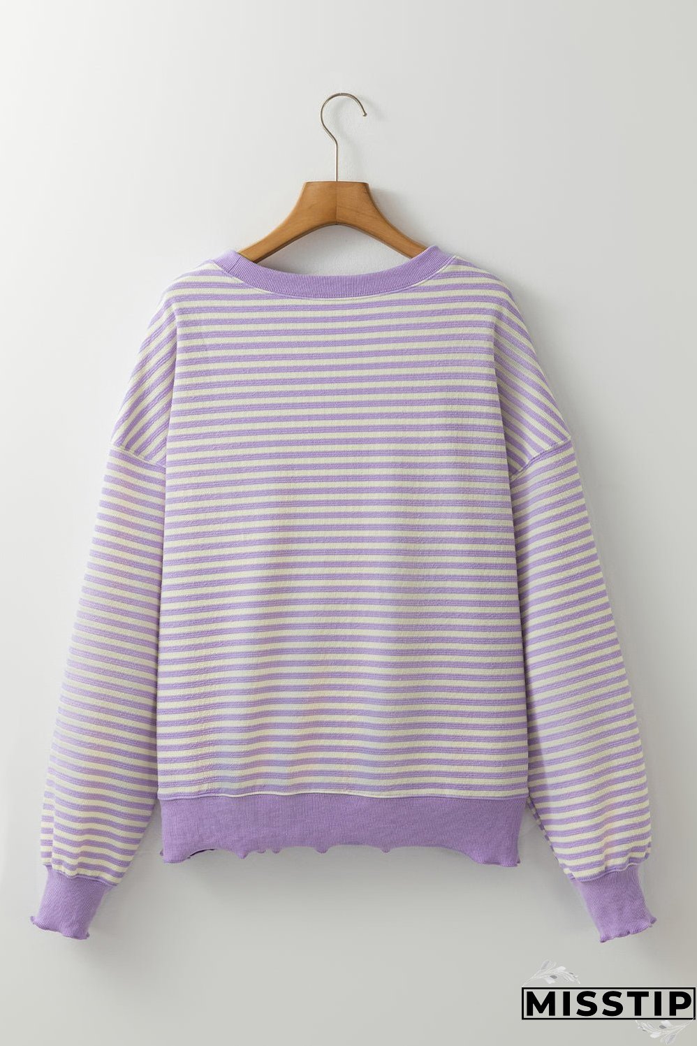 Purple Stripe Loose Drop Shoulder Long Sleeve Top