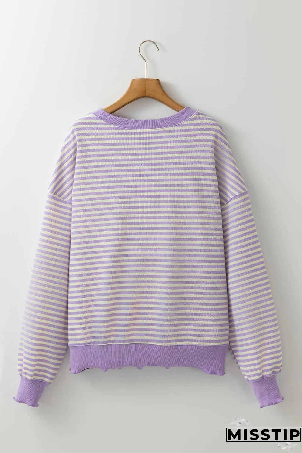 Purple Stripe Loose Drop Shoulder Long Sleeve Top