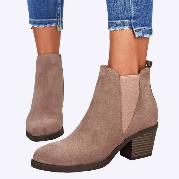 Women'S Round Toe Fashion Chunky Heel Suede Chelsea Boots 91005202