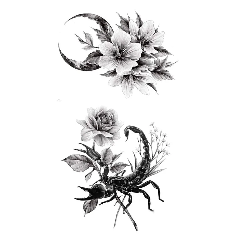 Waterproof Temporary Tattoo Stickers Black Somnus Flower Plant Small Size Tatto Flash Tatoo Fake Tattoos for Man Kid Girl Women