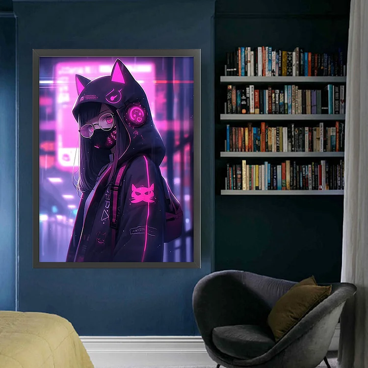 kathan様 Huacan Brand】Cat Girl 11CT Stamped Cross Stitch 45*60CM