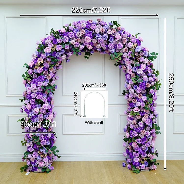A8675 Purple Two Sides Flower With Arch Wedding Backdrop Floral Arrangement
