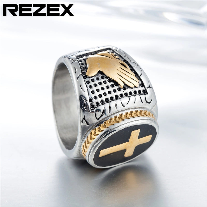Retro Punk Cross Snake 304 Stainless Steel 18K Gold Plated Men’s Rings