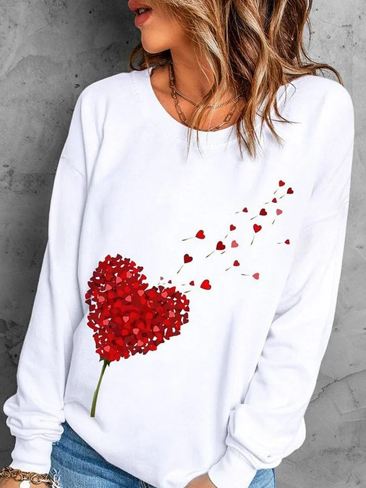 Women's Valentine's Day Love Print Casual Round Neck Sweatshirt