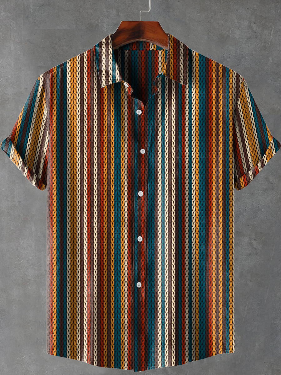 Retro African Stripes Art Print Casual 100% Cotton Shirt