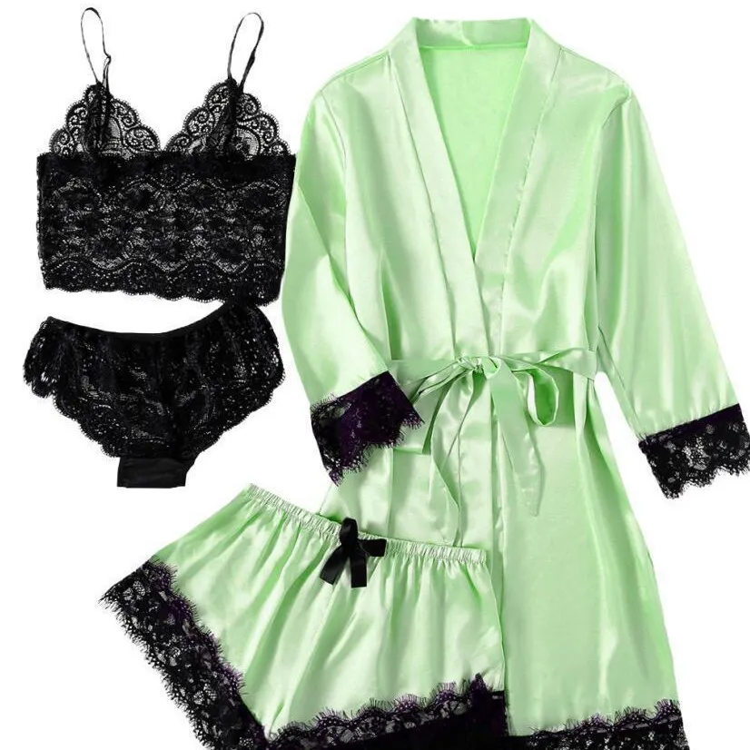 Uveng Uveng New Ladies Pajamas Four-Piece Sexy Sling Skirt Set Home Lace Pajamas Set