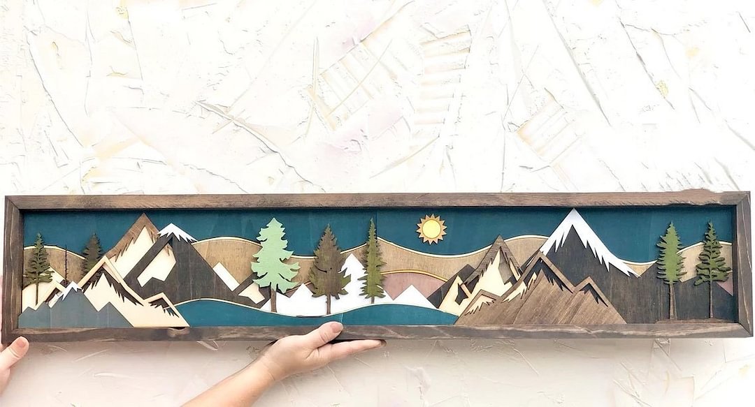Wood Wall Art Nursery Office Mountain Scape Decor 