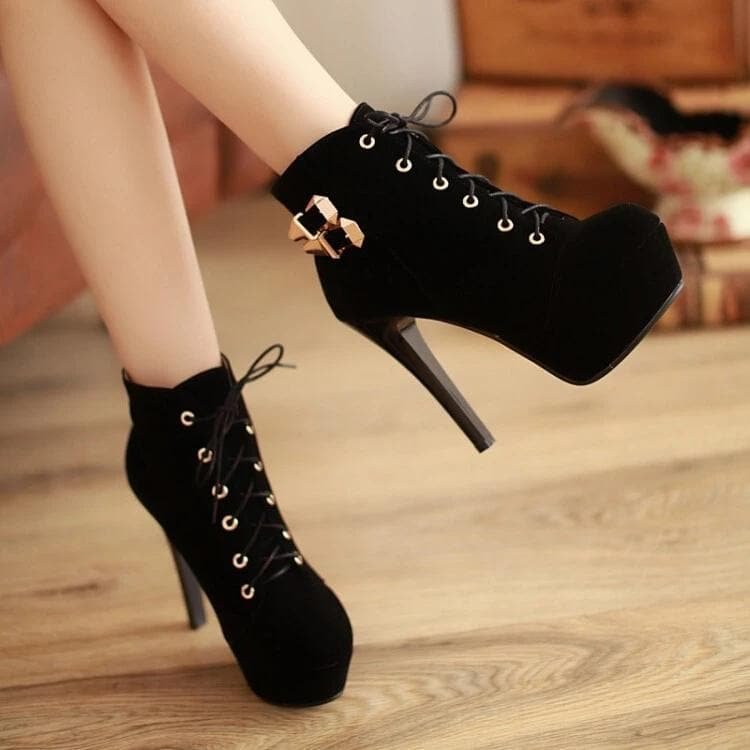 Black/Red/Brown Heels Boots SP14716