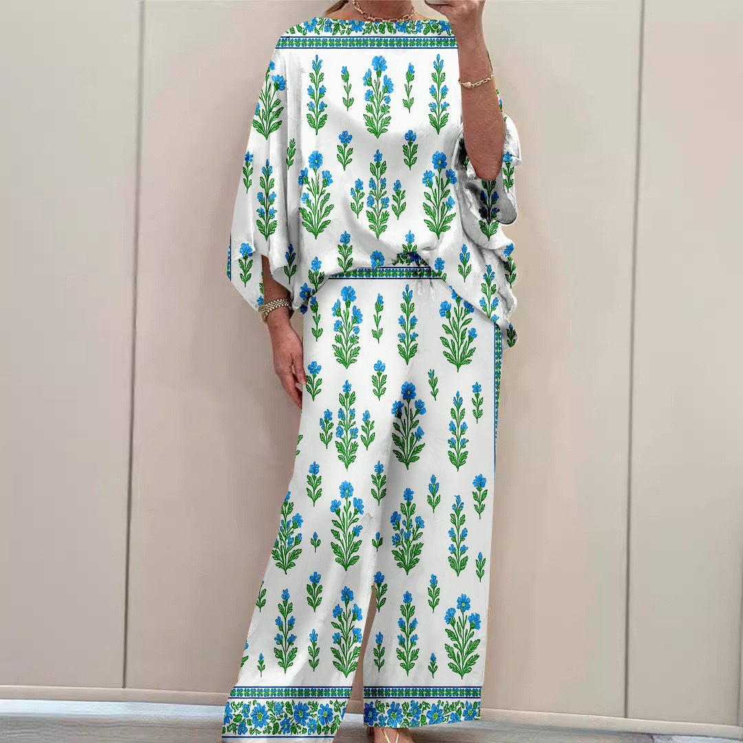 Women Long Sleeve V-neck Graphic Floral Printed Top