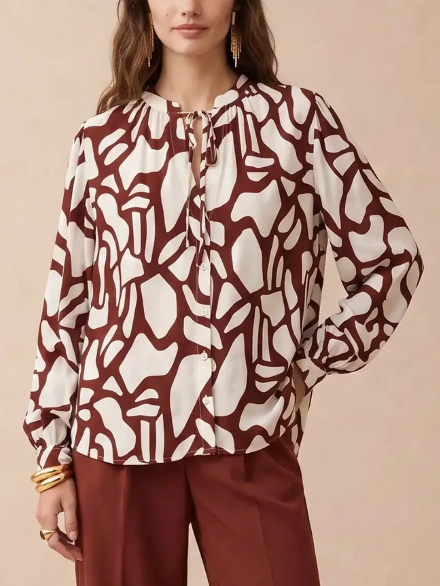 Women's Black White Abstract Geometric Print Blouse