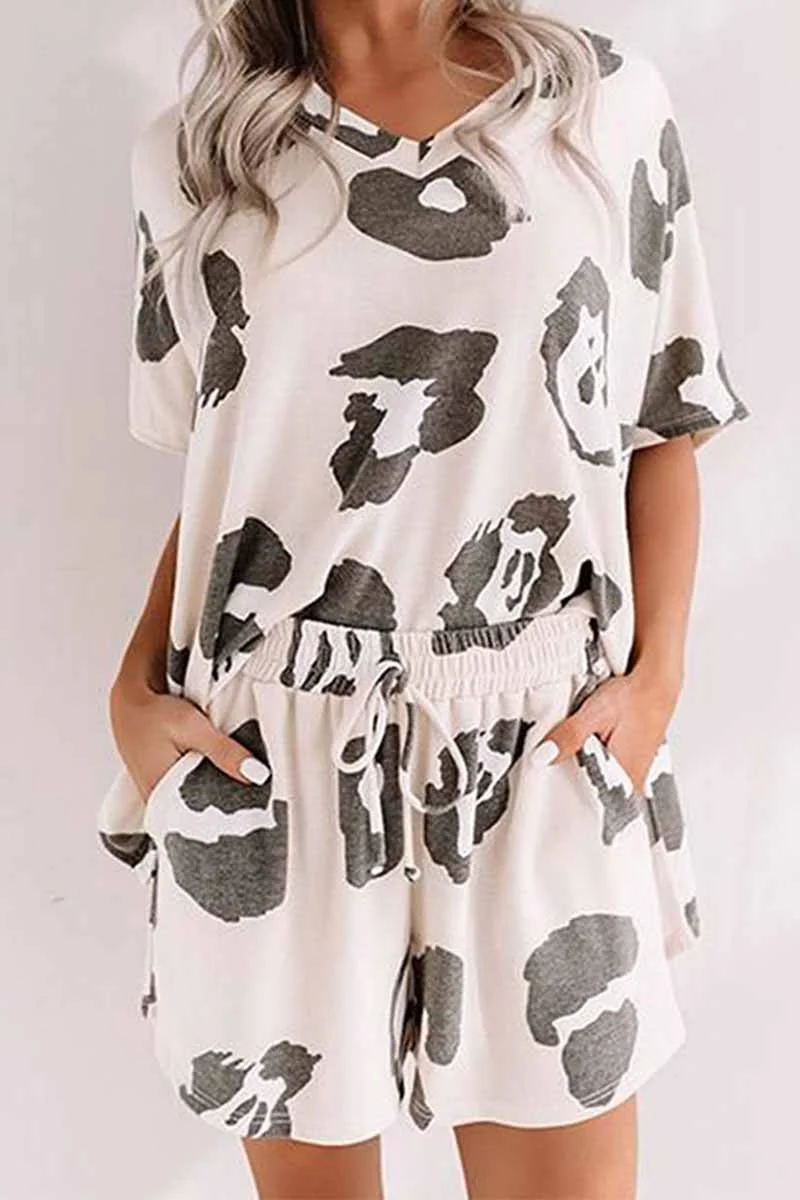 Two-Piece Home v-Neck Loose Pattern Printing