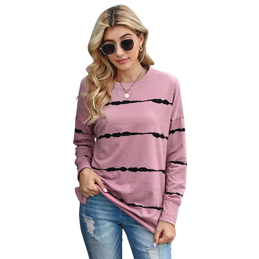 Women's Sweatshirt Fashion Striped Crew Neck Long Sleeve Top