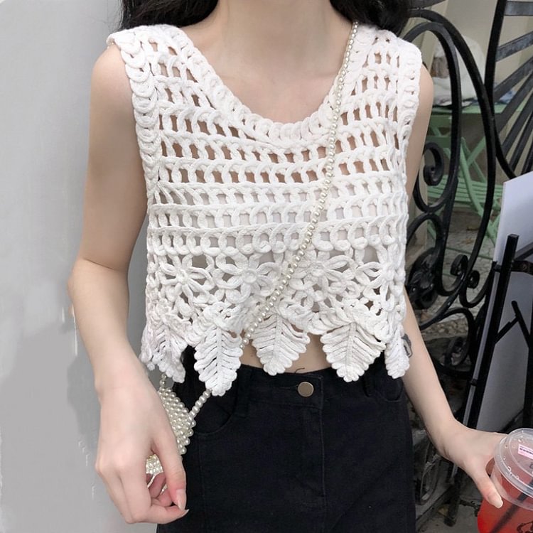 Patchwork Cropped Top Women Clothing Knitted Hollow Out Camisole Female Clothes Backless Lace Tops Ladies Tank-Top Summer - Life is Beautiful for You - SheChoic