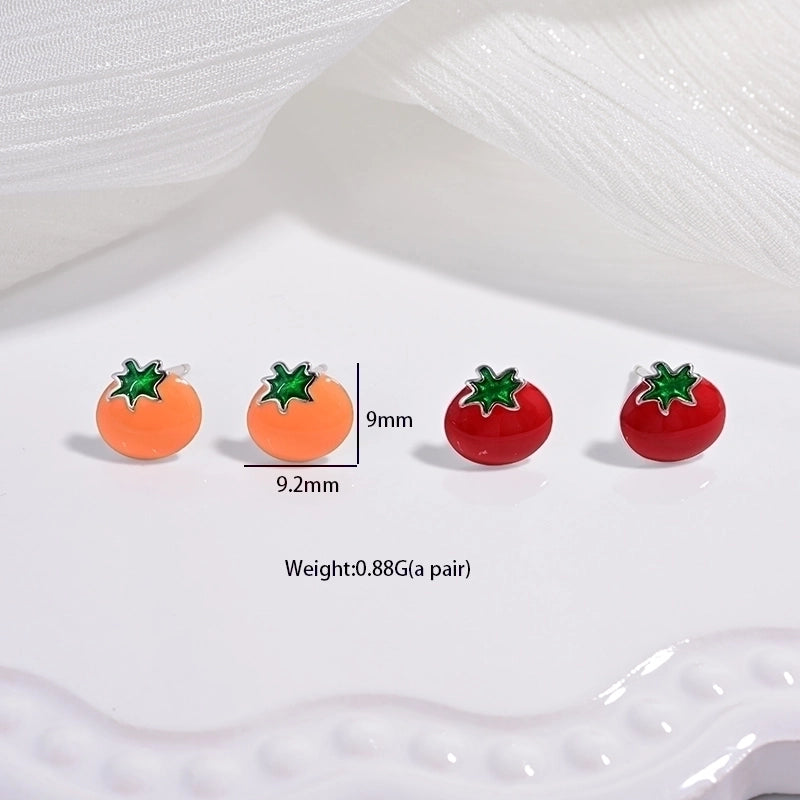 1 Pair 22K Gold Plated Rhodium Plated 925 Sterling Silver 925 Sterling Silver Earrings Peach Carrot Apple Ear Studs