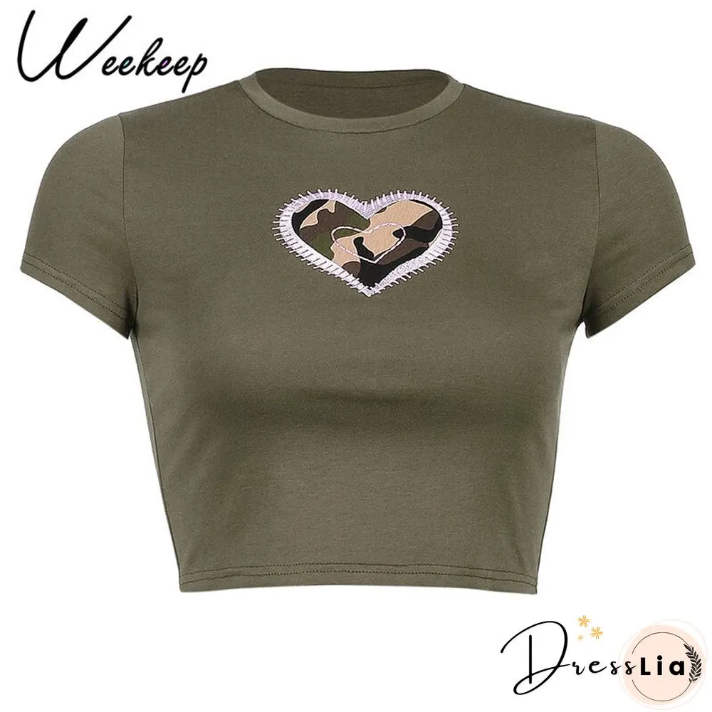 Womens White Short Sleeve Shirt Cropped Embroidery O-Neck Knitted T-Shirt