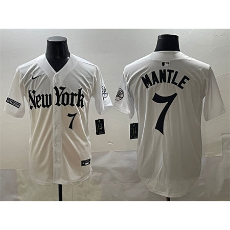 Youth New York Yankees #7 Mickey Mantle White "Gothic Legacy Edition" Vapor Premier Limited Stitched Baseball Jersey