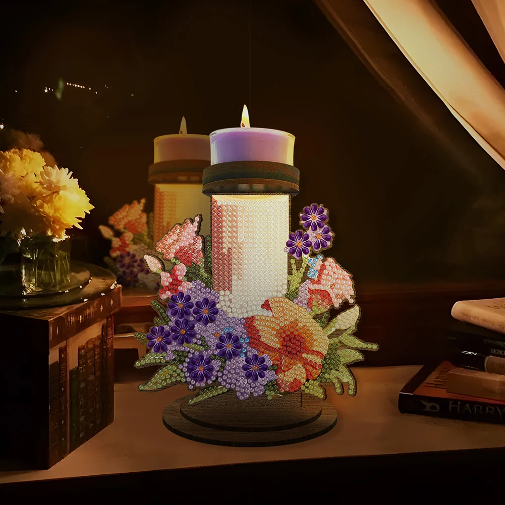 Wooden Flower Candle 5D DIY Diamond Painting Candle Holder Decor for Home Office
