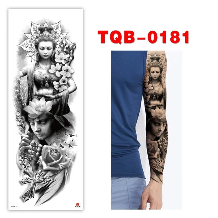 Full Arm Series Temporary Tattoo Full Arm Tattoo Sticker Lasting Waterproof Sweat Flower Arm Full Arm Tattoo Big Picture Sticker