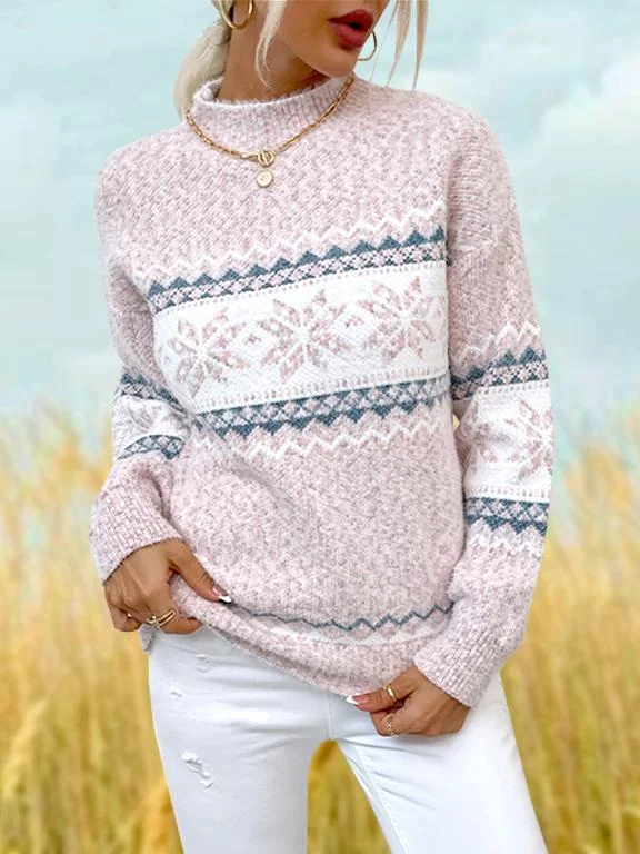 Mayoulove Stand collar snowflake pattern sweater-Mayoulove