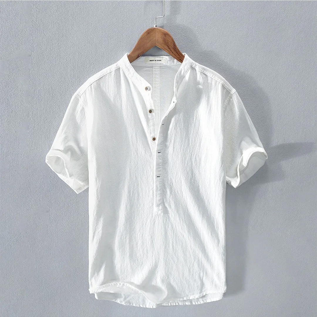 Smiledeer Men's short-sleeved cotton and linen shirt