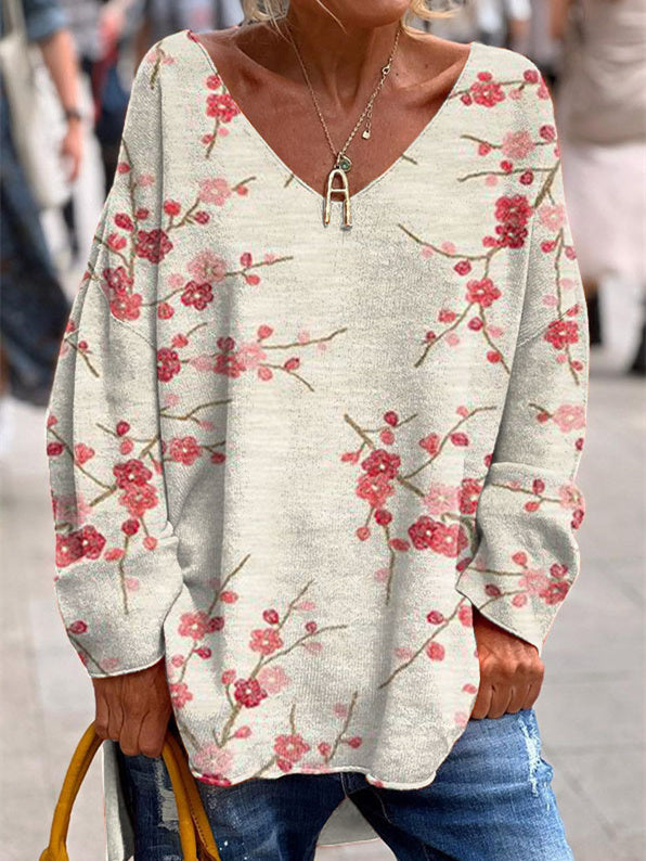 Women's Long Sleeve V-neck Graphic Printed Tops