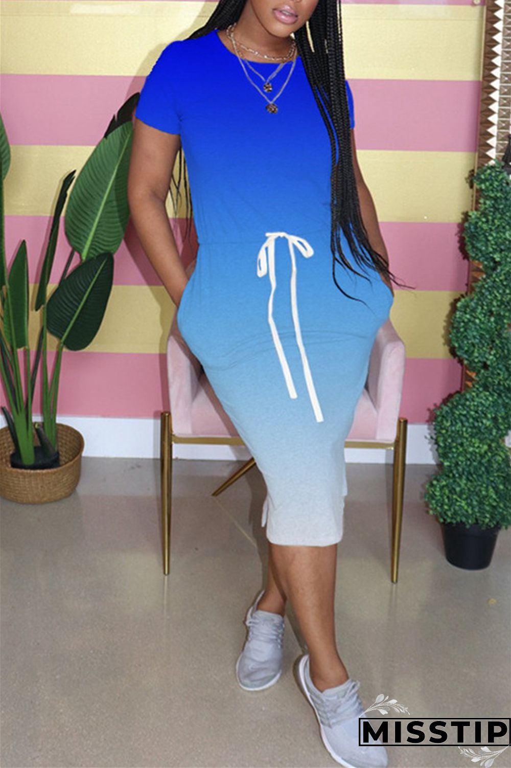 Orange Fashion Gradient Printed Short Sleeve Dress