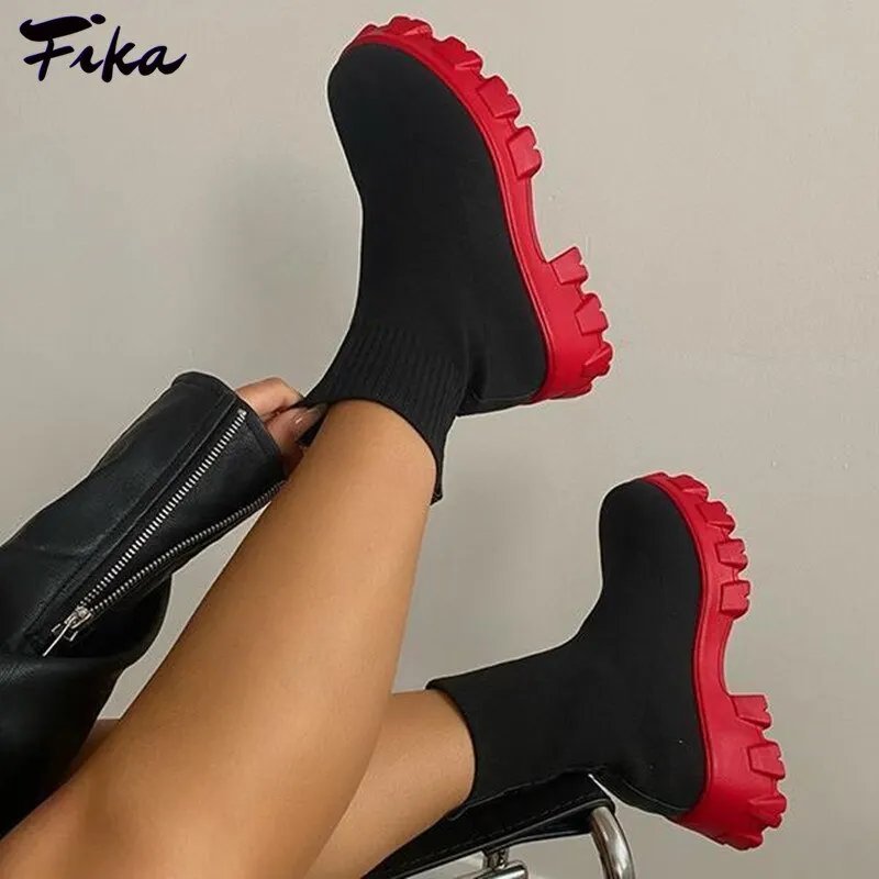 2021 Autumn Boots Platform Socks Shoes Women Thick-soled Winter Casual Large Size 43 Knitted Short Boots Women Botas De Mujer