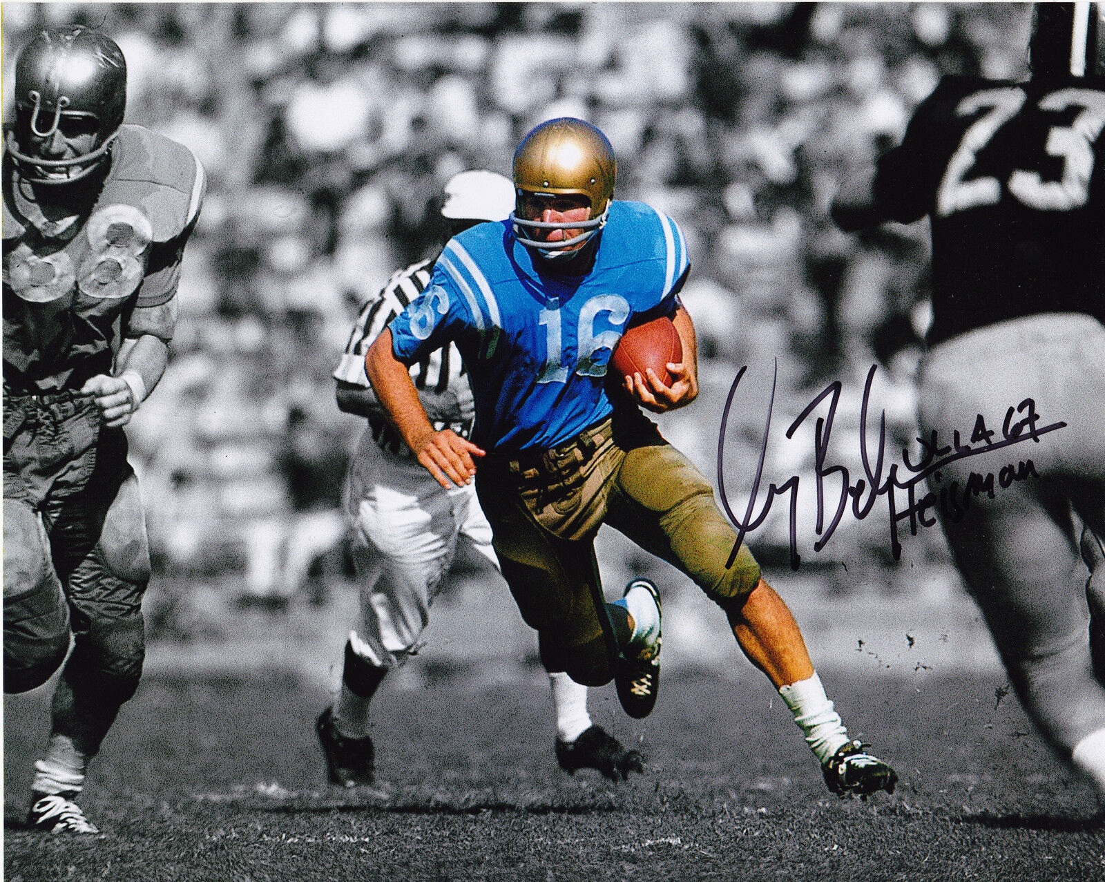 GARY BEBAN UCLA BRUINS 67 HEISMAN ACTION SIGNED 8x10