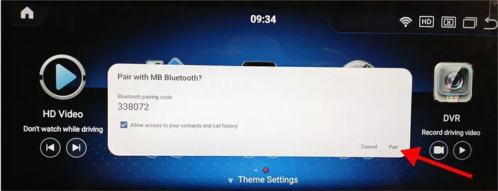Android Pair with MB Bluetooth dialog and pairing code