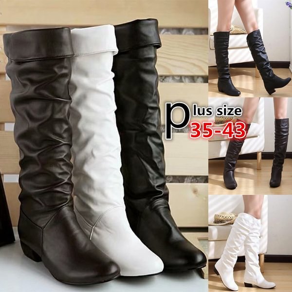 Autumn and Winter Women's Knee High Boots Warm Leather Boots Low Heel Half Boots Knight Boots Plus Size 35-43 - Life is Beautiful for You - SheChoic