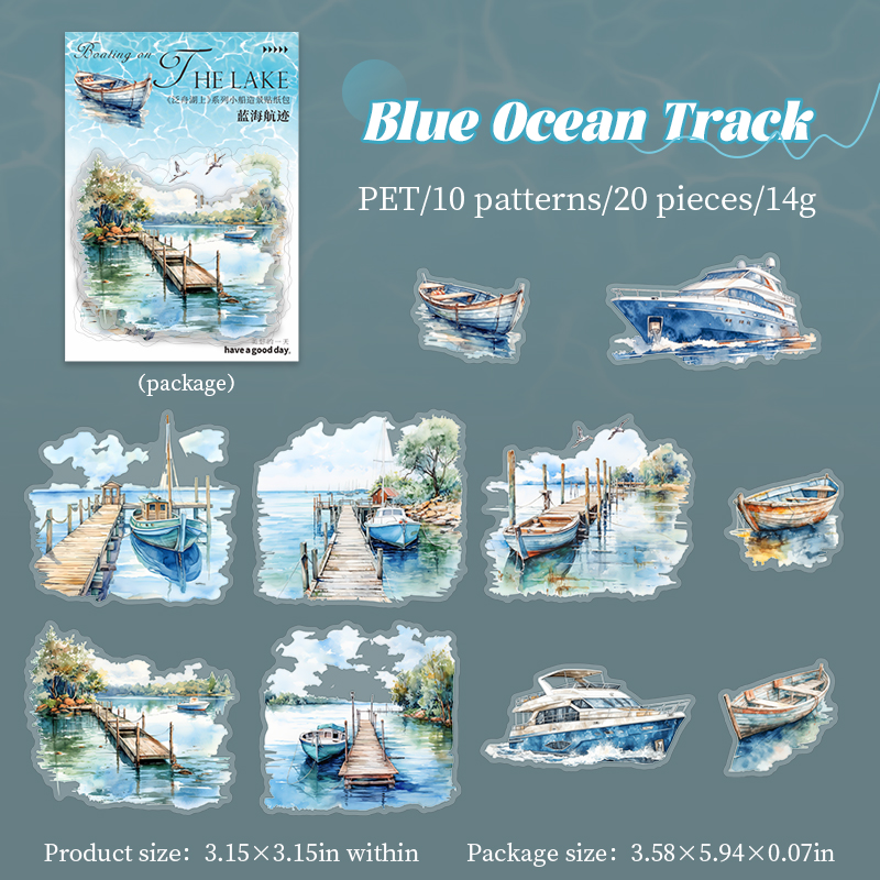 PET Sticker - Boating on The Lake Series Vintage Boat Landscaping 