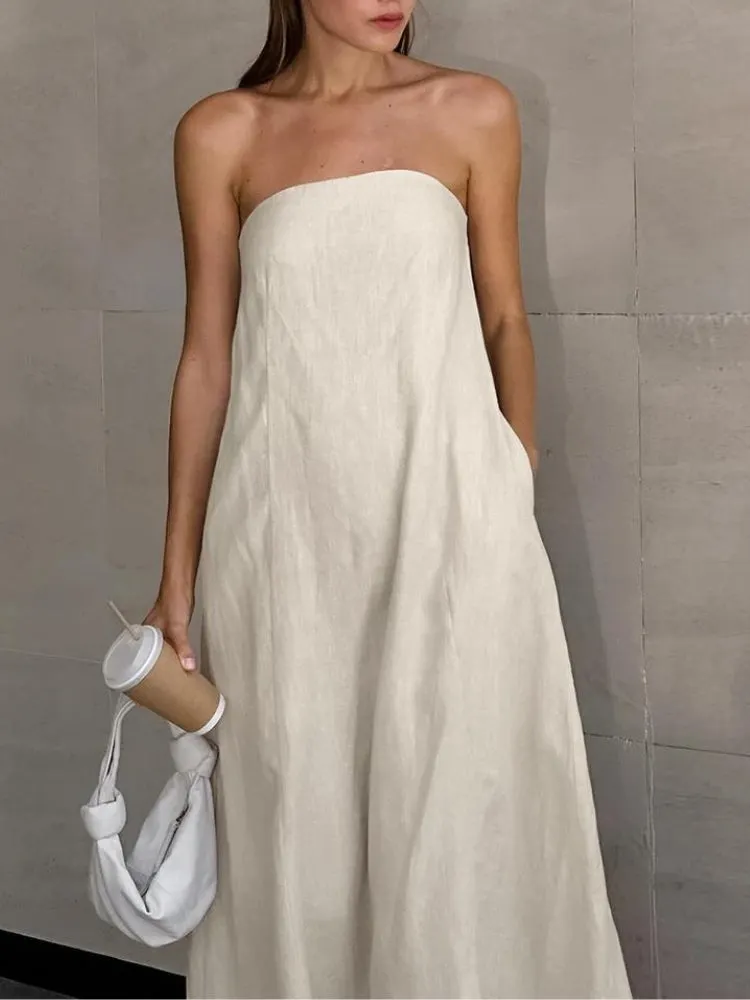 Brownm Linen Midi Dress
