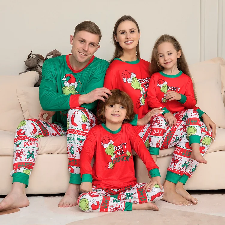 Christmas Grinch Print 'Dont be' Letter Print Family Matching Pajama Set
