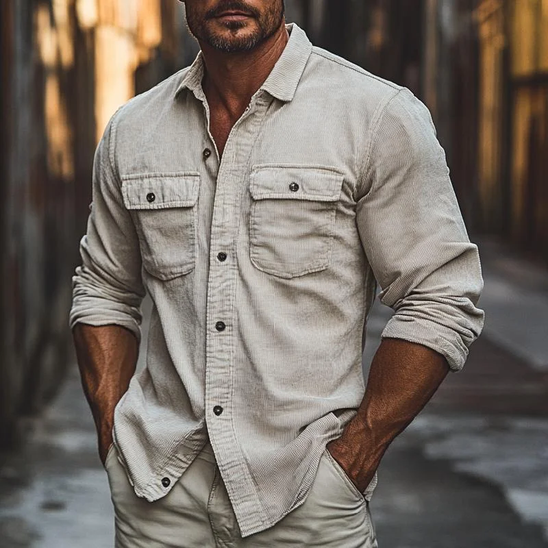 Men's Casual Lapel Corduroy Shirt