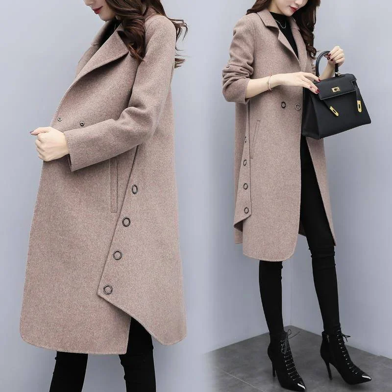 Office Lady 2021 Fashion New Autumn And Winter Warm Women's Clothing Korean Loose Size Medium Long Woolen Jacket Tweed Coats