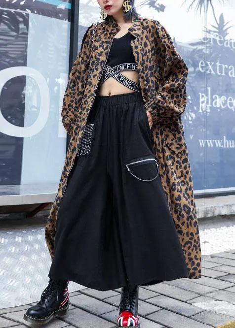 French Leopard Plus Size trench coat Gifts zippered fall coat