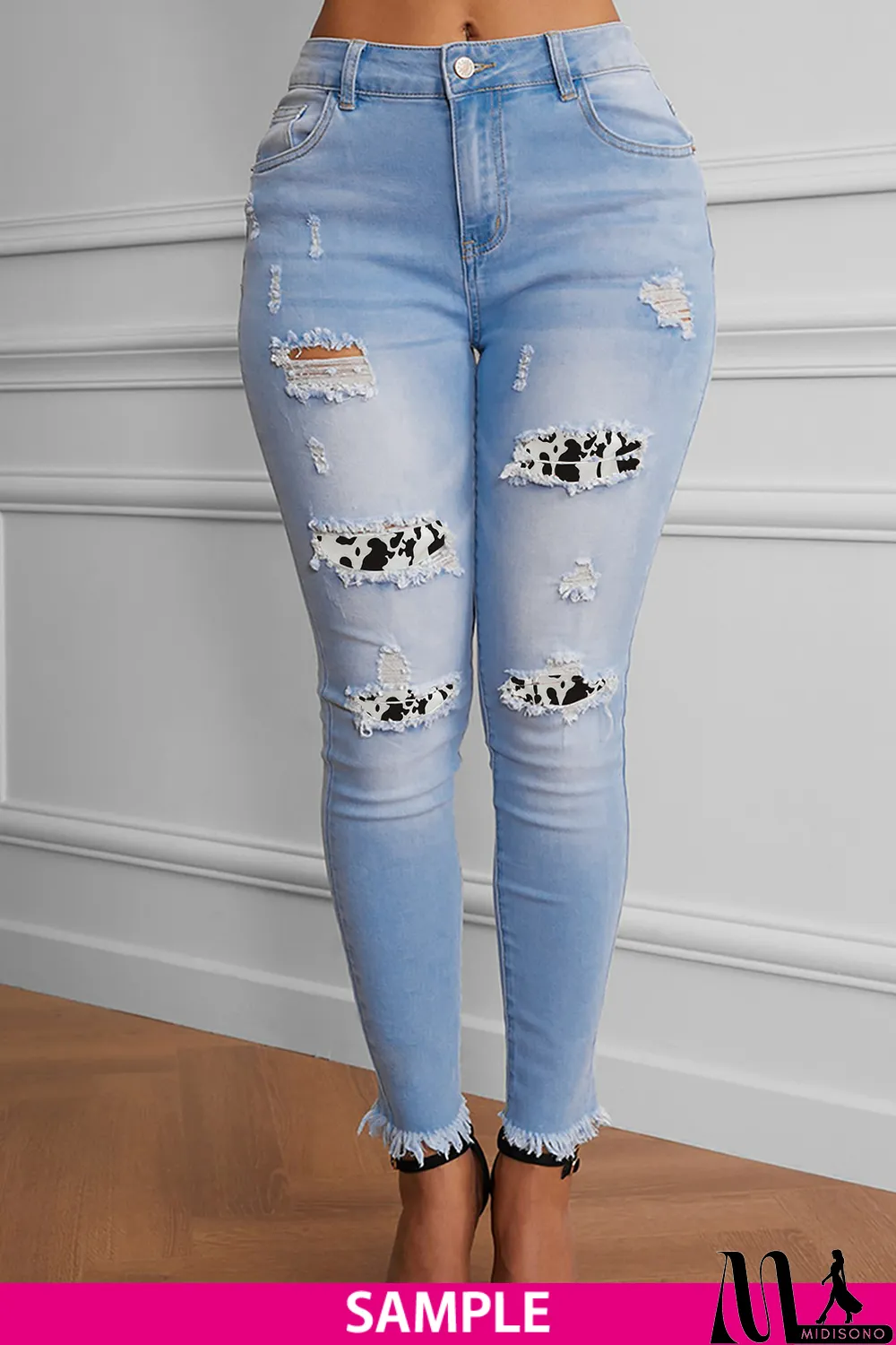 MidiSono - Blank Apparel - Light Blue Washed Ripped Jeans