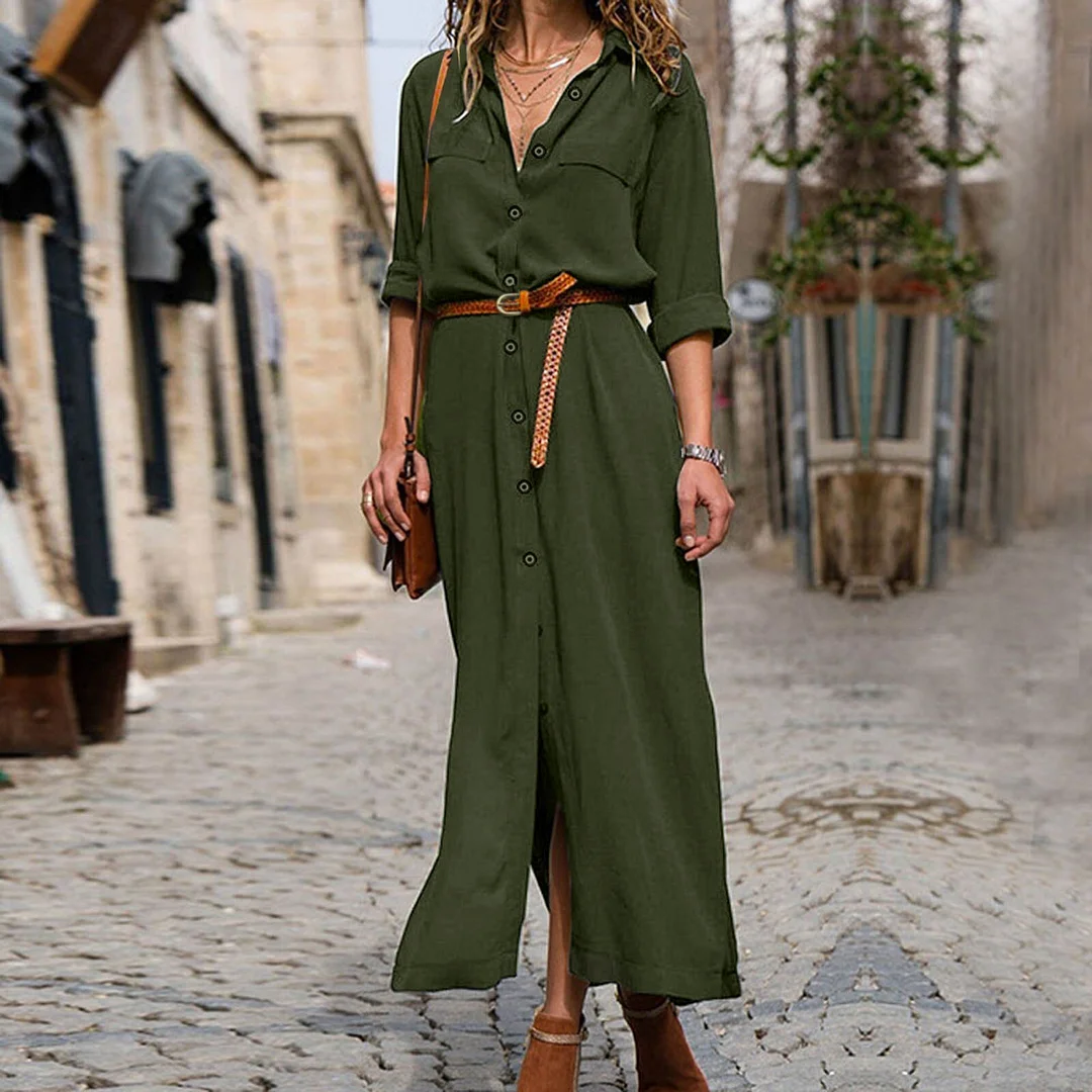 Summer V Neck Boho Party Beach Dress Women 2023 Casual Button Long Sleeve Maxi Dress Long Sleeve Lapel Sundress Female Clothes