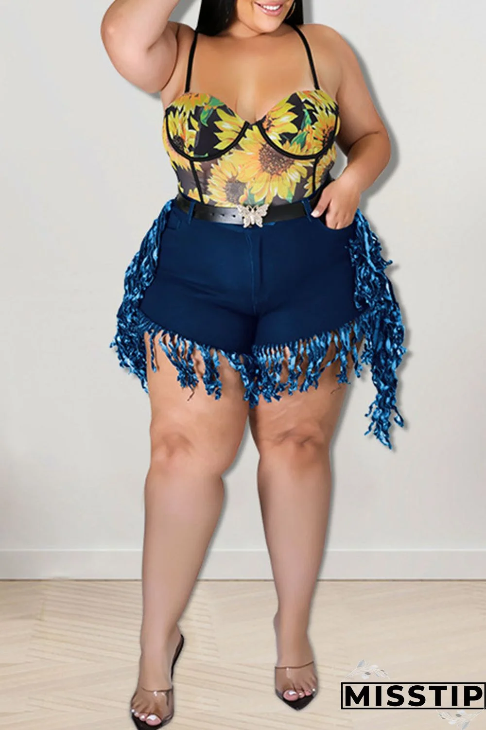 Black Casual Street Solid Tassel Patchwork Plus Size Jeans