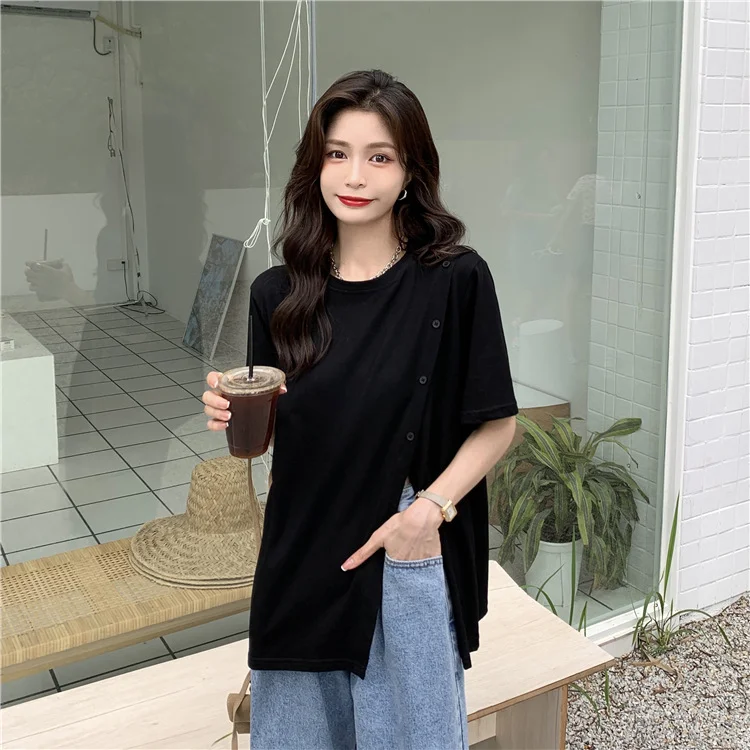 Uveng Uveng T-Shirt Female Summer Short Sleeve Design Sense 2023 New Irregular Loose Web Celebrity Student Coat Tide