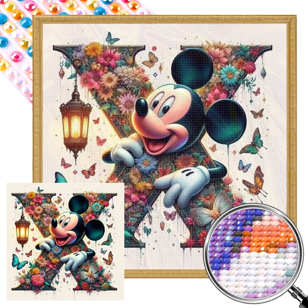 Partial AB Diamond Painting - Full Round Drill - Mickey Minnie Letters(Canvas|35*35cm)
