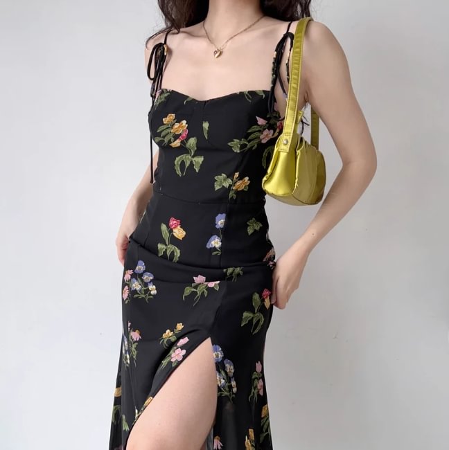 🛒Seaside Floral Dress-Flowy Slit Lace Up Dresses for Women👗Promotion 49% OFF Limited Time✨