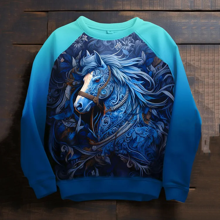 Wearshes Gradient Western Horse Print Long Sleeve Sweatshirt