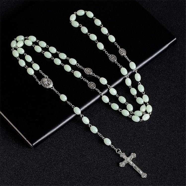 Christian Jesus Virgin Mary Cross Resin Pendant Necklace Luminous Jewelry