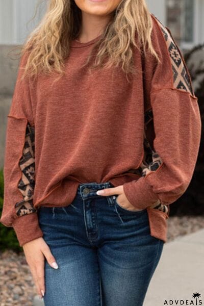 Geometric Exposed Seam Long Sleeve T-Shirt