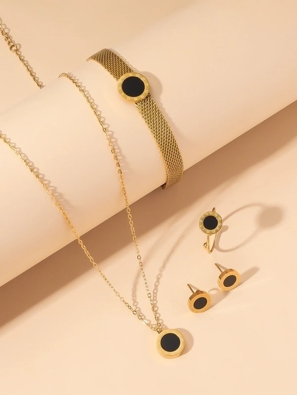 Basic Modern Style Classic Style Roman Numeral 304 Stainless Steel Panther 18K Gold Plated Inlay Rings Bracelets Necklace