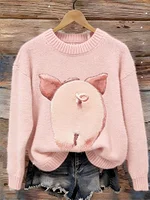 Lovely Pig Butt Print Cozy Knit Sweater