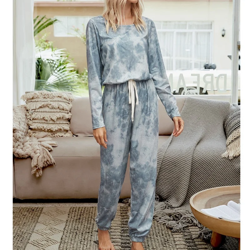 hirigin Women  Autumn Loungewear Long Sleeve Tie dye Jumpsuits  Overalls 2020 Fashion Street Home Casual Romper  Wholesale