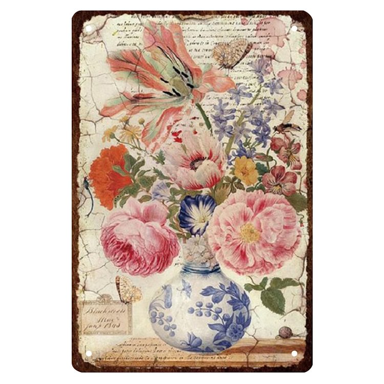 Porcelain Vase Flowers - Vintage Tin Signs/Wooden Signs - 7.9x11.8in & 11.8x15.7in