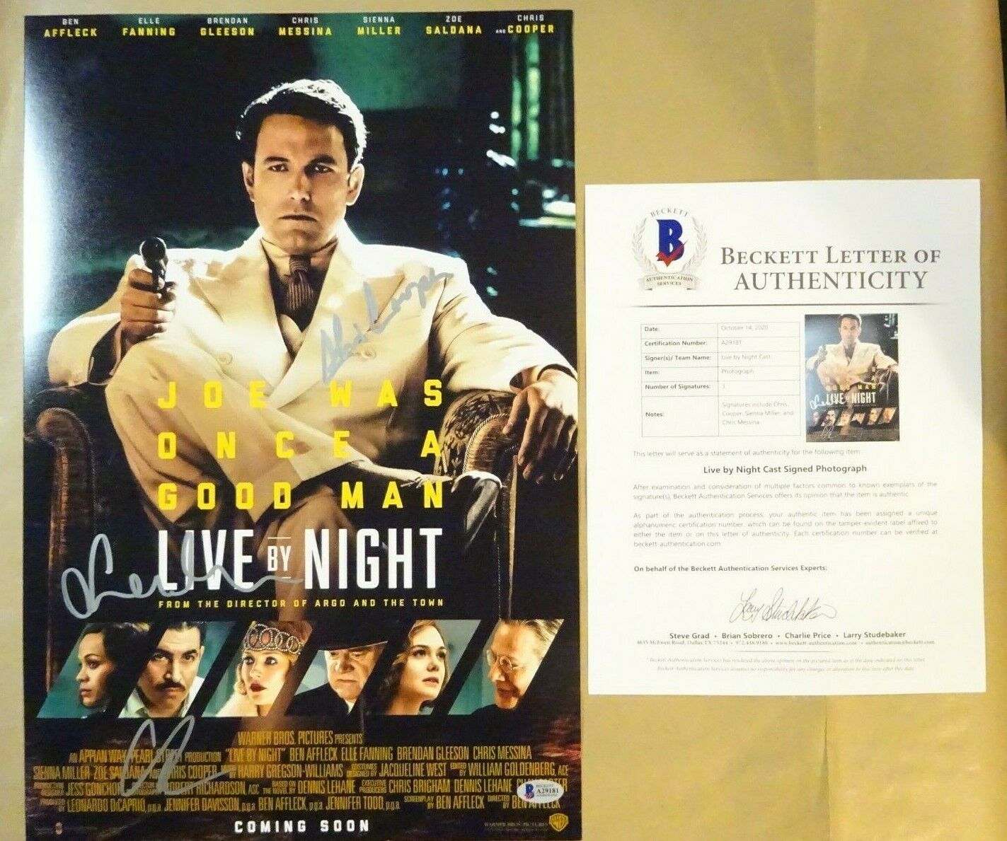 Signed LIVE BY NIGHT Autographed By 3 12x18 Photo Poster painting Cooper Miller BECKETT COA LOA